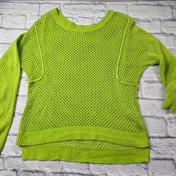 Katherine Barclay Montreal Sweater Lime Green size Medium Open Knit Mesh Hi Lo - Picture 6 of 11